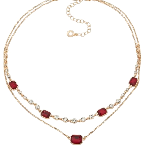 Anne‎ Klein Layered  Necklace Gold and Red Gemstone NWOT Trending Statement - Picture 1 of 8